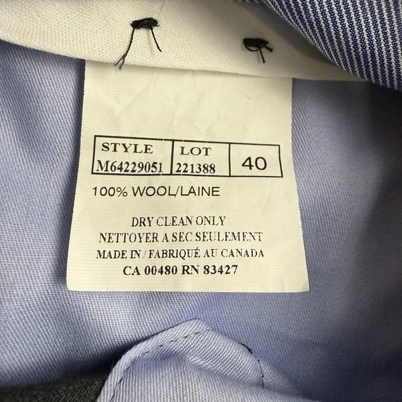 BALLIN Dress Pants Men's 40X 28 Super 120's Wool Travel Twill Comfort Flat Front